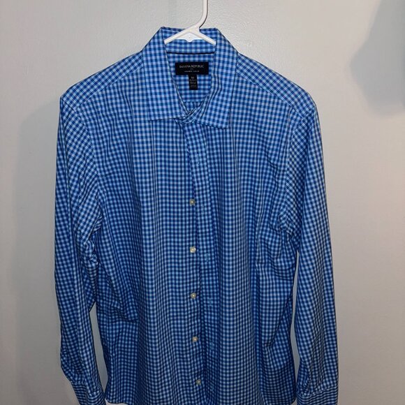 Two Banana Republic Non-Iron Slim Fit Gingham Dress Shirts - Blue & Orange - Picture 7 of 7